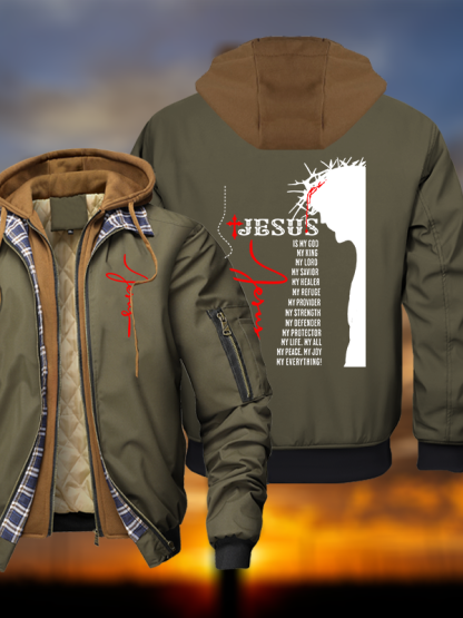 Jesus Crown Of Thorns Warm Hooded Bomber Jacket