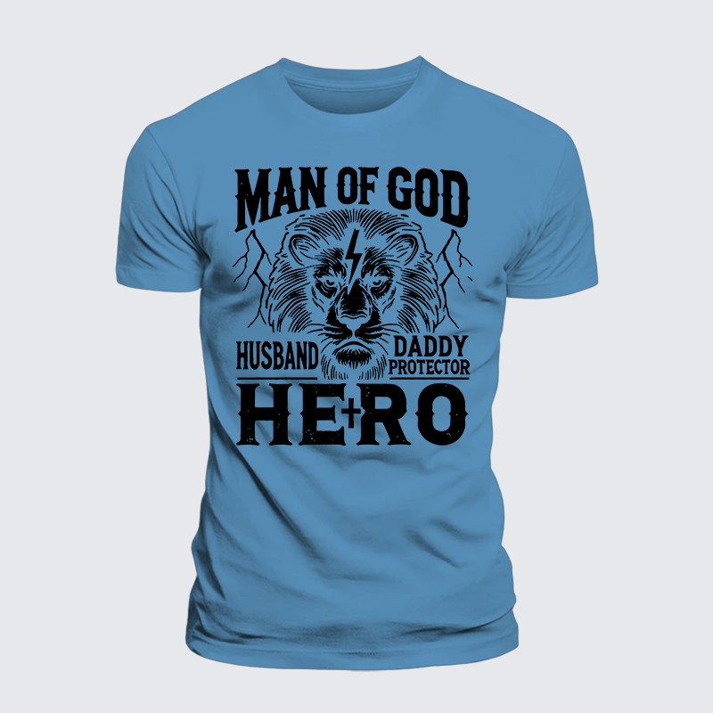 Man Of God Husband Daddy Hero Jesus God Christian Premium Mercerized Cotton Tee