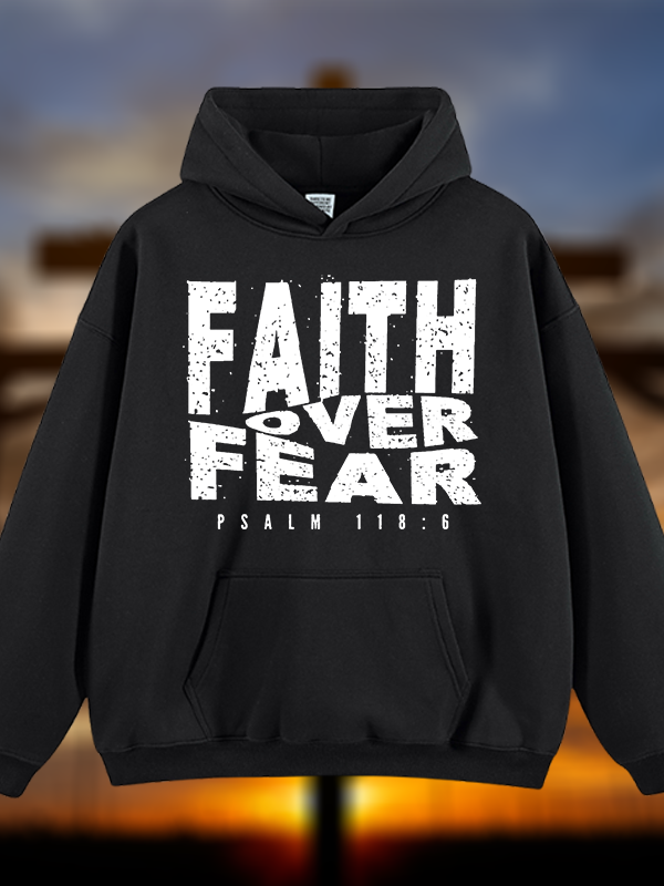 Faith Over Fear Jesus God Christian Plush Fleece-Lined Hoodie