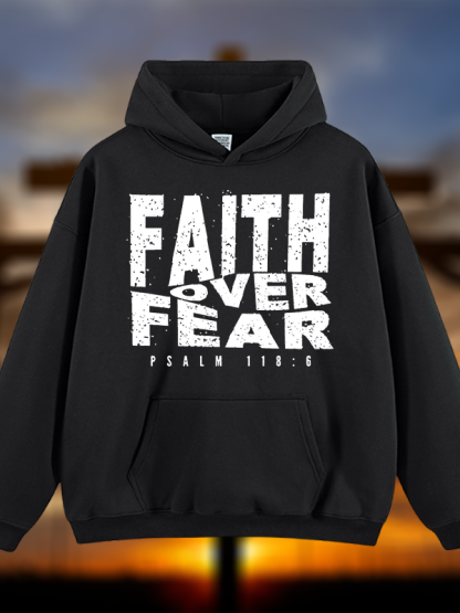Faith Over Fear Jesus God Christian Plush Fleece-Lined Hoodie