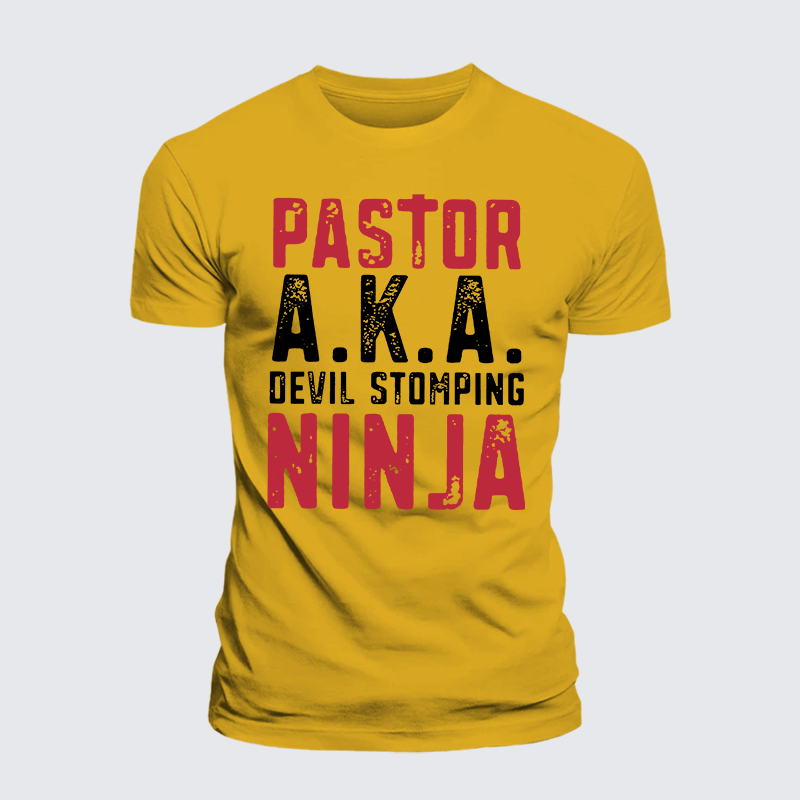 Pastor Aka Devil Stomping Ninja Jesus God Christian Premium Mercerized Cotton Tee