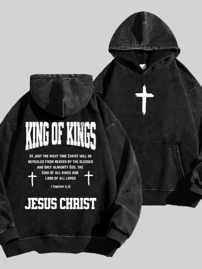 King Of Kings Jesus God Christian Washed Hoodie
