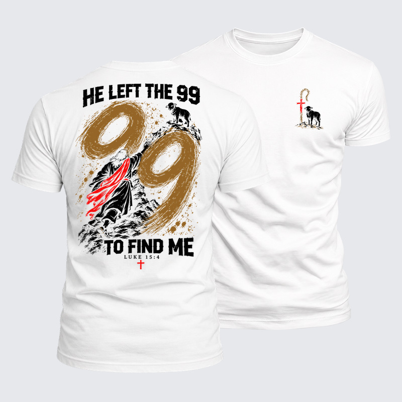 Luxe Mercerized Cotton Tee - He Left The 99 - Lost Sheep Cross - White (front and back)