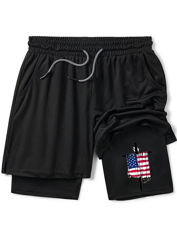 Flag Faith Print Christian Performance Shorts