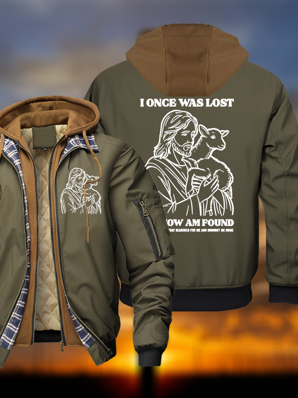 I Once Was Lost But Now Am Found Warm Hooded Bomber Jacket