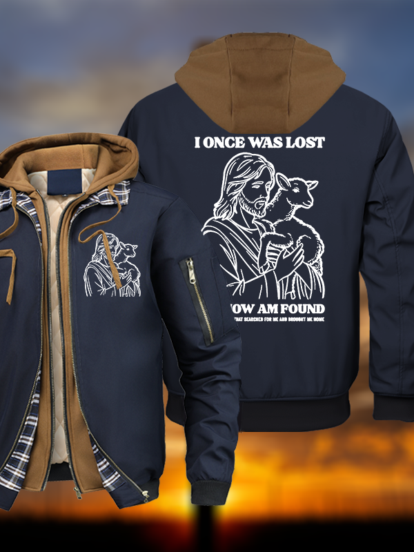 I Once Was Lost But Now Am Found Warm Hooded Bomber Jacket