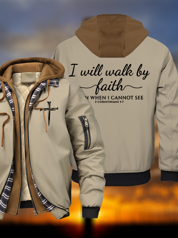 I Will Walk By Faith Warm Hooded Bomber Jacket