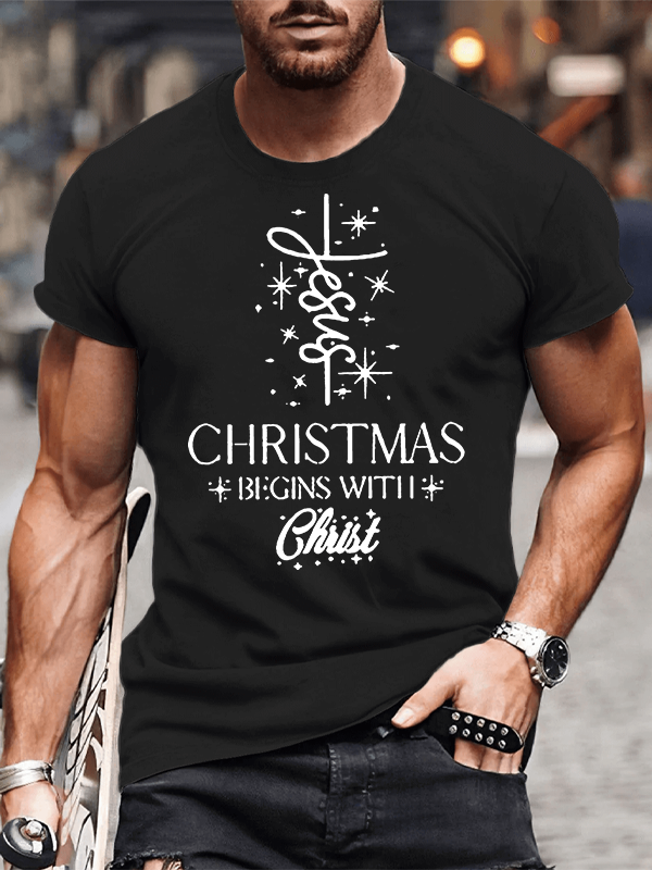 Christmas Begins With Christ Jesus God Christian Cotton T-Shirt