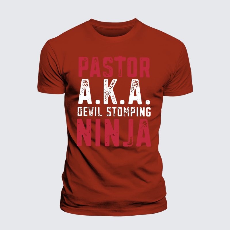 Pastor Aka Devil Stomping Ninja Jesus God Christian Premium Mercerized Cotton Tee