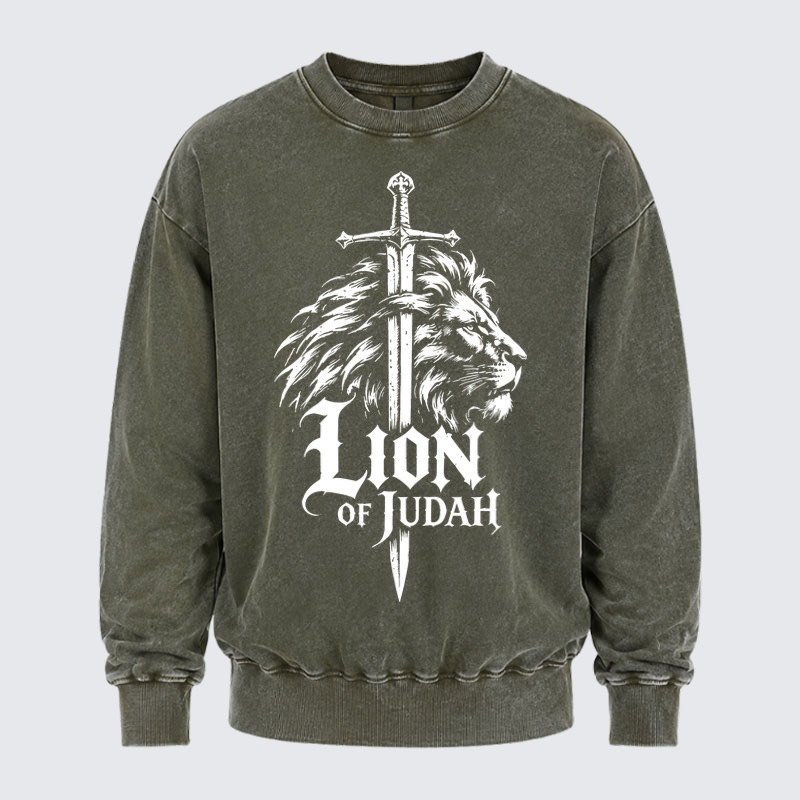Washed Sweatshirt - Lion of Judah - Army Green (front)