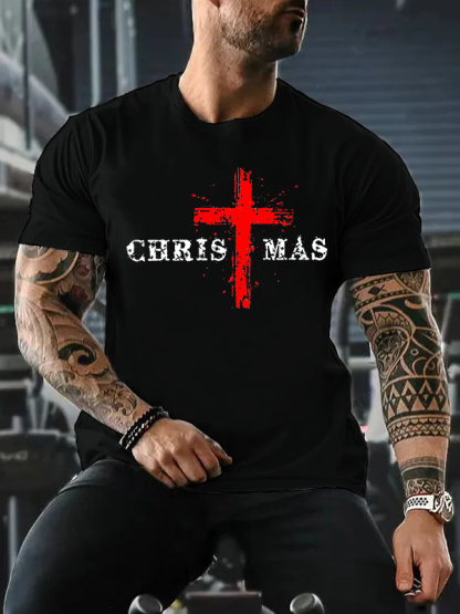 Christmas Cross Jesus God Christian Cotton T-Shirt