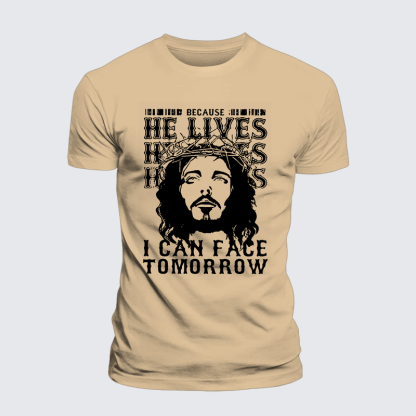 Because He Lives Jesus God Christian Premium Mercerized Cotton Tee