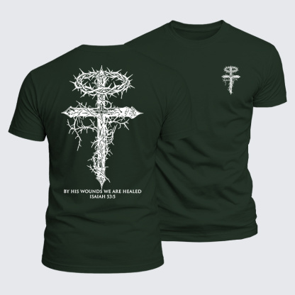 By His Wounds We Are Healed Jesus God Christian  – Luxe Mercerized Interlock Cotton Tee