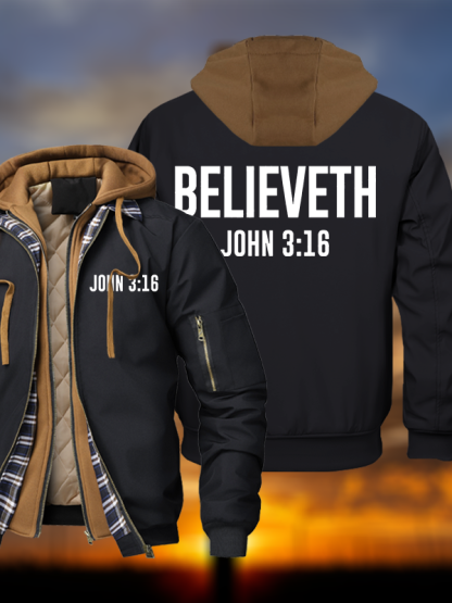 Believeth Warm Hooded Bomber Jacket