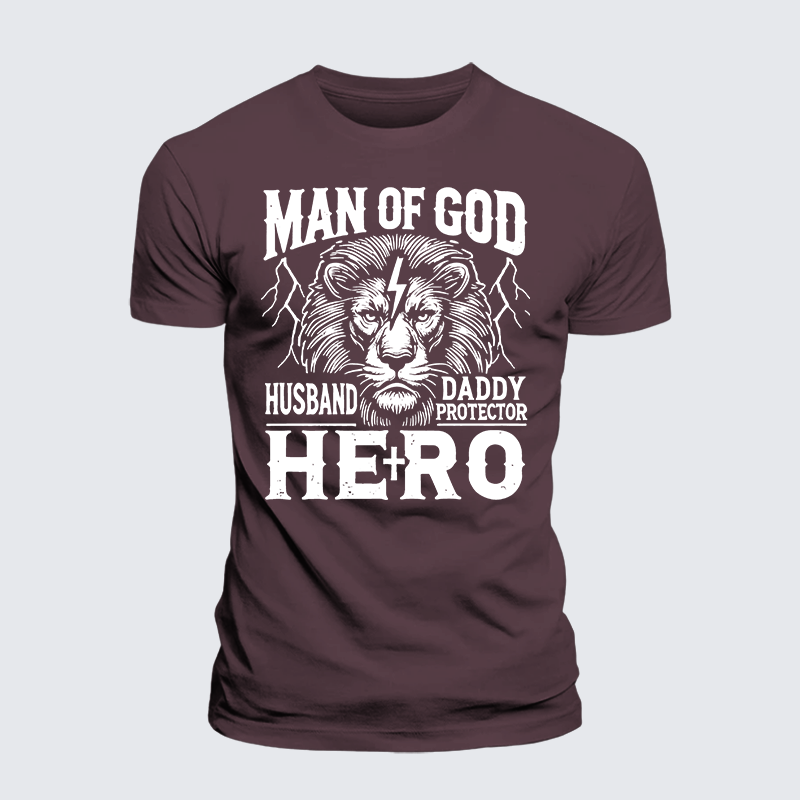 Man Of God Husband Daddy Hero Jesus God Christian Premium Mercerized Cotton Tee