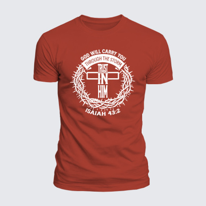 God Will Carry You Through The Storm Jesus God Christian  – Luxe Mercerized Interlock Cotton Tee