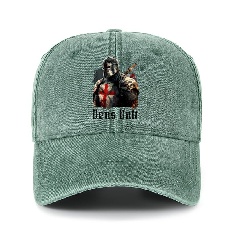 Heritage Washed Cap - Deus Vult - Dark Green (front)