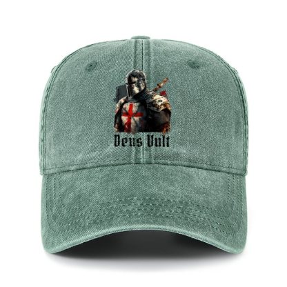 Heritage Washed Cap - Deus Vult - Dark Green (front)