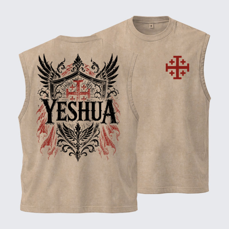 Washed Tank Top - Yeshua – King of Kings - Khaki (front and back)