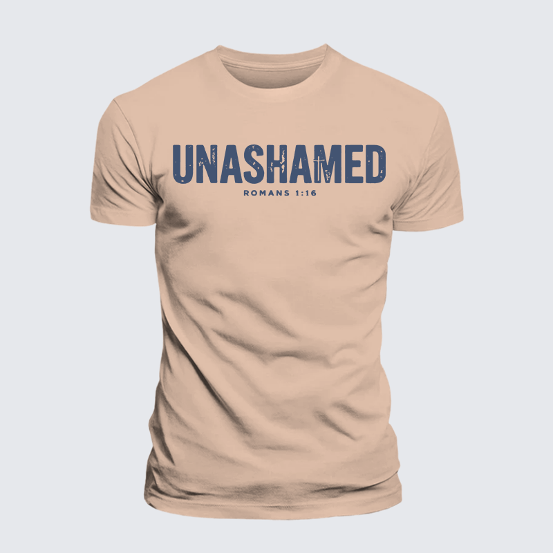 UNASHAMED Romans 1:16 Jesus God Christian Premium Mercerized Cotton Tee