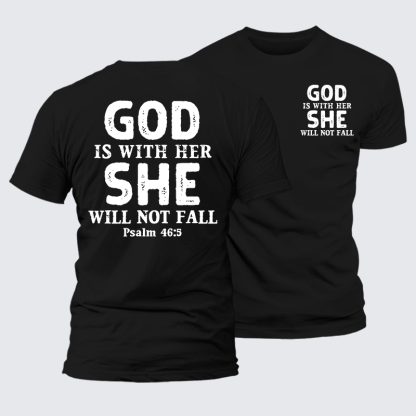 God Is With Her, She Will Not Fall Jesus God Christian Premium Mercerized Cotton Tee