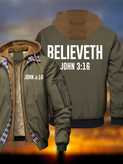 Believeth Warm Hooded Bomber Jacket