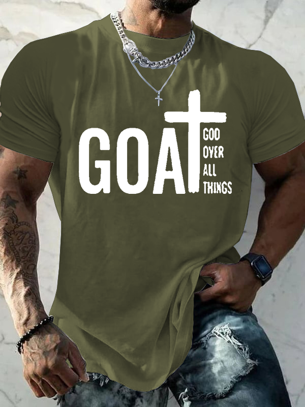 Goat God Over All Things Jesus God Christian Cotton T-Shirt