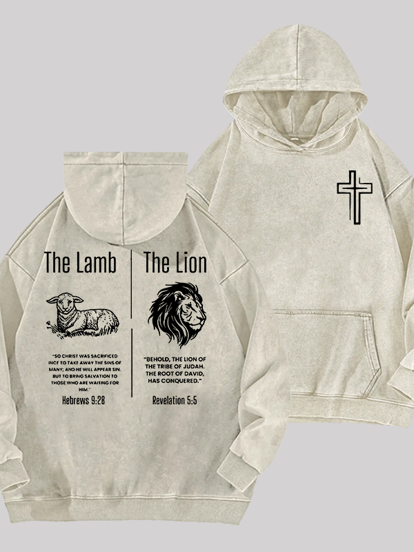 The Lamb & The Lion Jesus God Christian Washed Hoodie