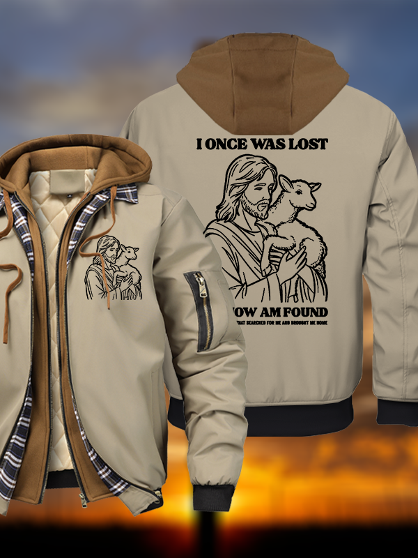 I Once Was Lost But Now Am Found Warm Hooded Bomber Jacket