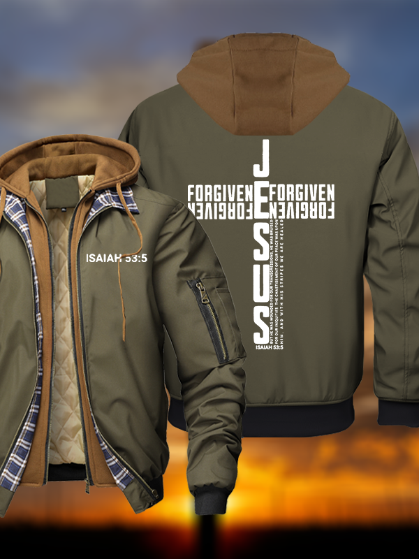 Jesus Forgiven Warm Hooded Bomber Jacket