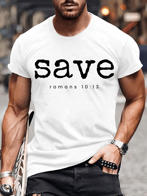 Saved Romans 10:13 Jesus God Christian Cotton T-Shirt