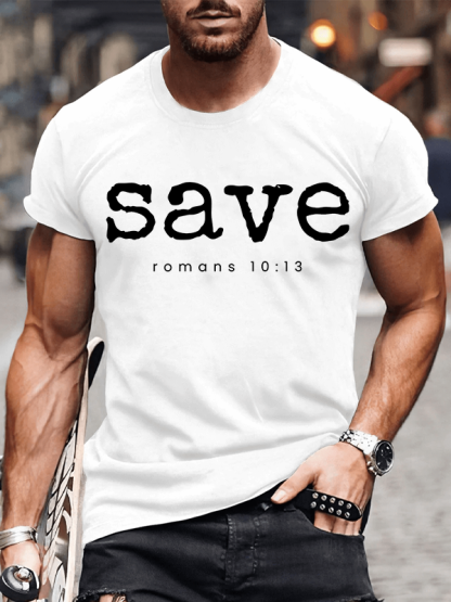 Saved Romans 10:13 Jesus God Christian Cotton T-Shirt