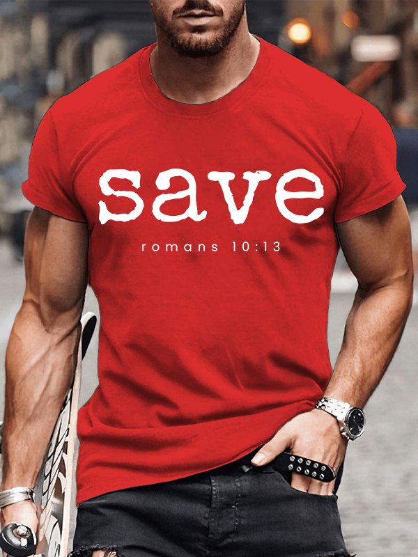 Saved Romans 10:13 Jesus God Christian Cotton T-Shirt