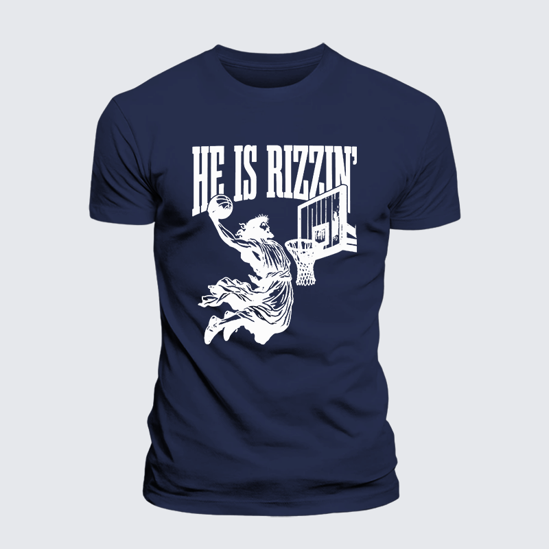 He Is Rizzin Jesus God Christian Premium Mercerized Cotton Tee