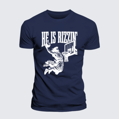 He Is Rizzin Jesus God Christian Premium Mercerized Cotton Tee