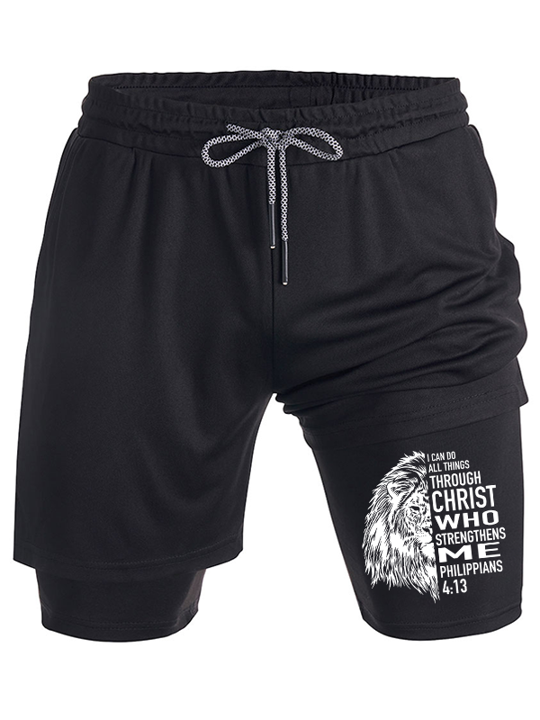 Philippians 4:13 Verse Lion I Can Do All Things Through Christ Christian Performance Shorts