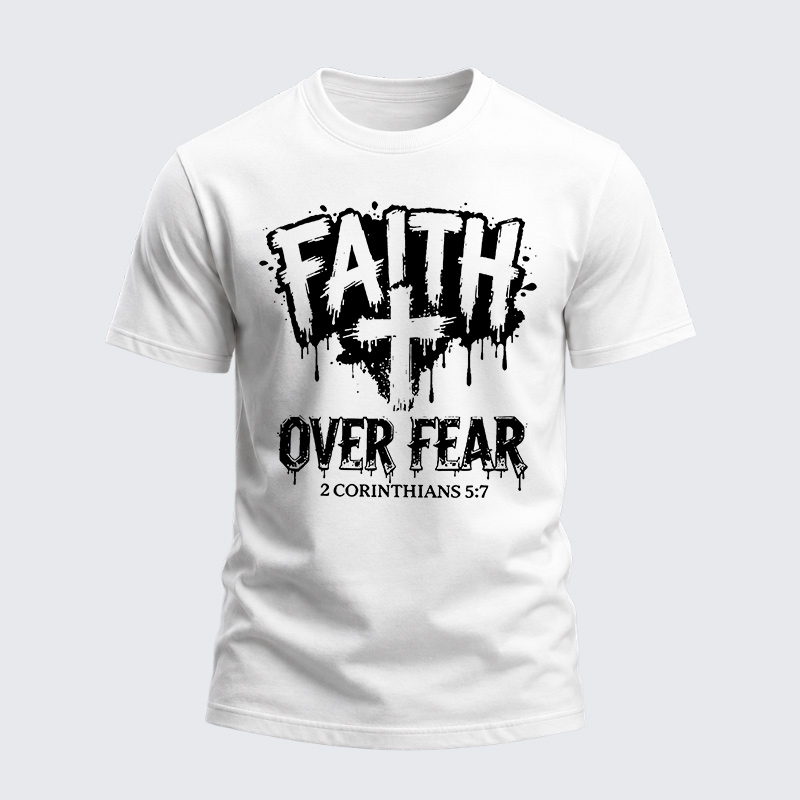 Heavyweight Cotton Tee - Christian Faith Over Fear Cross