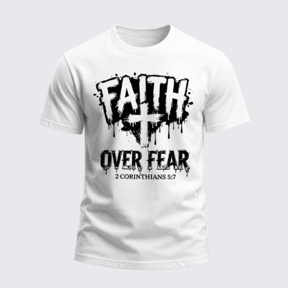 Heavyweight Cotton Tee - Christian Faith Over Fear Cross