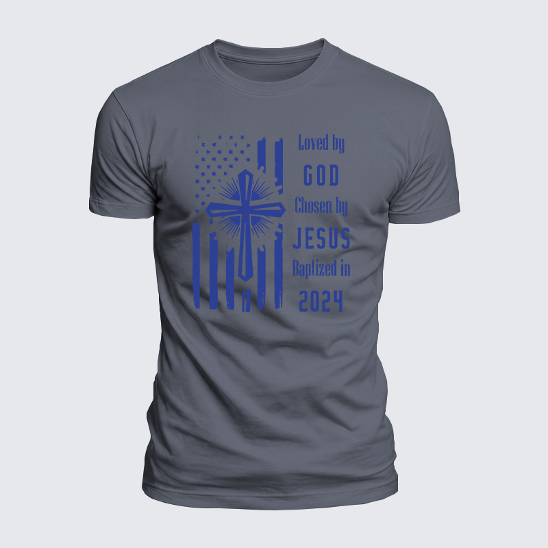 Loved By God Chosen By Jesus Baptized Jesus God Christian  – Luxe Mercerized Interlock Cotton Tee