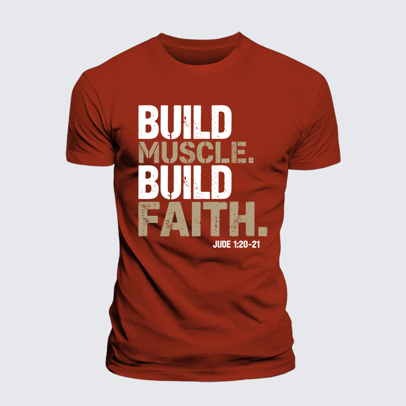 Build Muscle Build Faith Jesus God Christian Premium Mercerized Cotton Tee