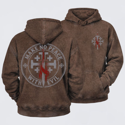 Washed Hoodie - Make No Peace with Evil Knight Templar Jerusalem Cross