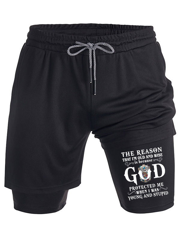 Casual Faith God Alphabet Printed Cotton Christian Performance Shorts