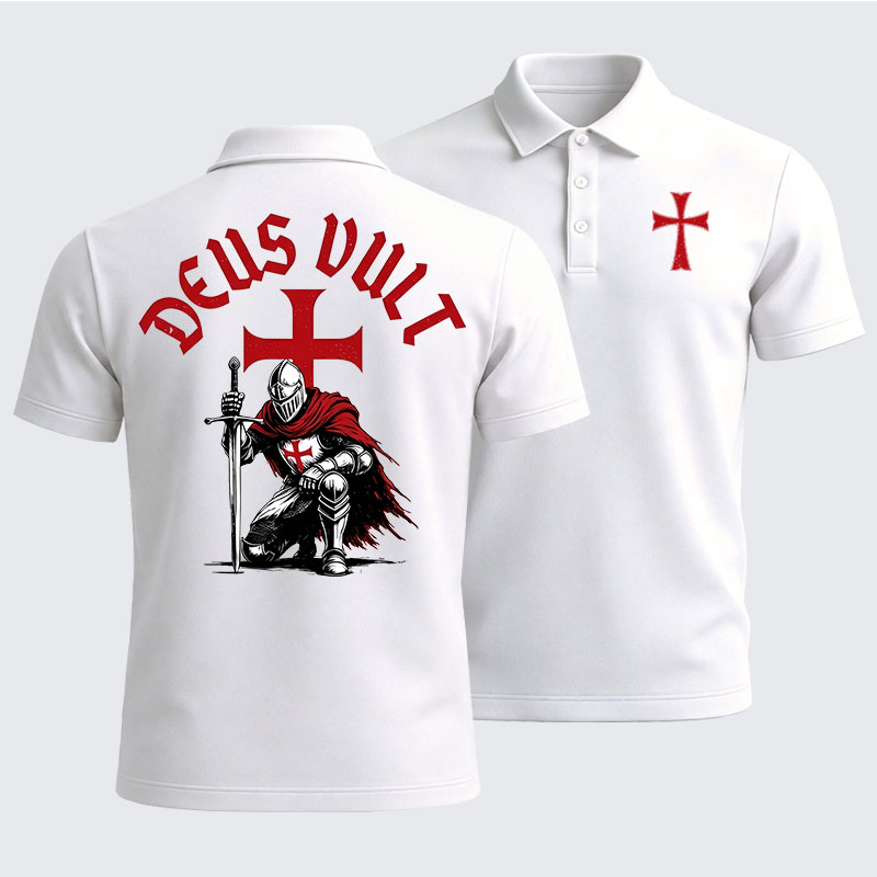 Men’s Premium Cotton Polo Shirt - Templar Knight Crusader Deus Vult