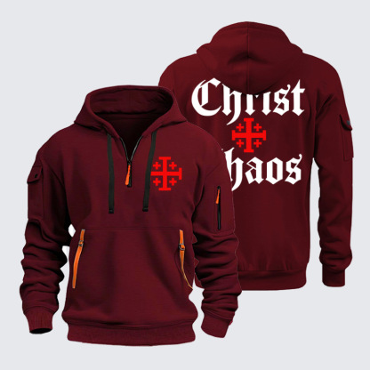 Zipper Hoodies - Christ Or Chaos Jerusalem Cross - Wine Red (front and back)