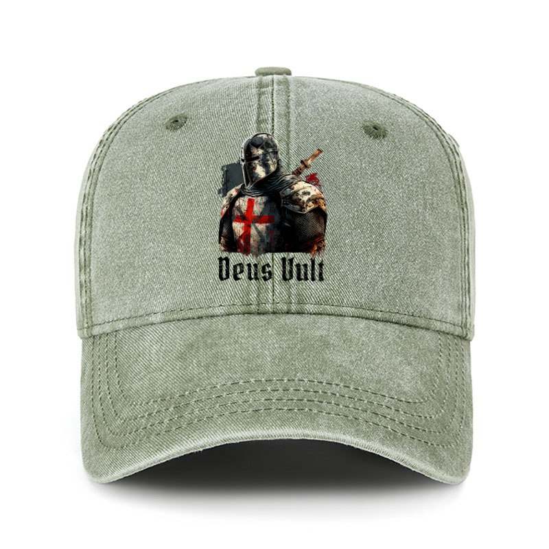 Heritage Washed Cap - Deus Vult - Sage Green (front)