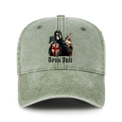 Heritage Washed Cap - Deus Vult - Sage Green (front)
