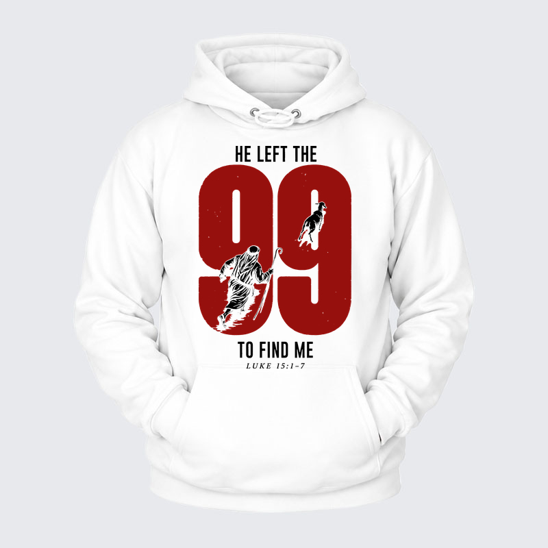 Plush Fleece-Lined Hoodie - He Left The 99 To Find Me - White (front)