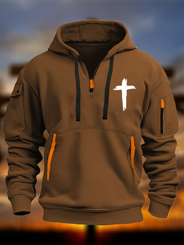 Cross Printed Zipper Hoodies