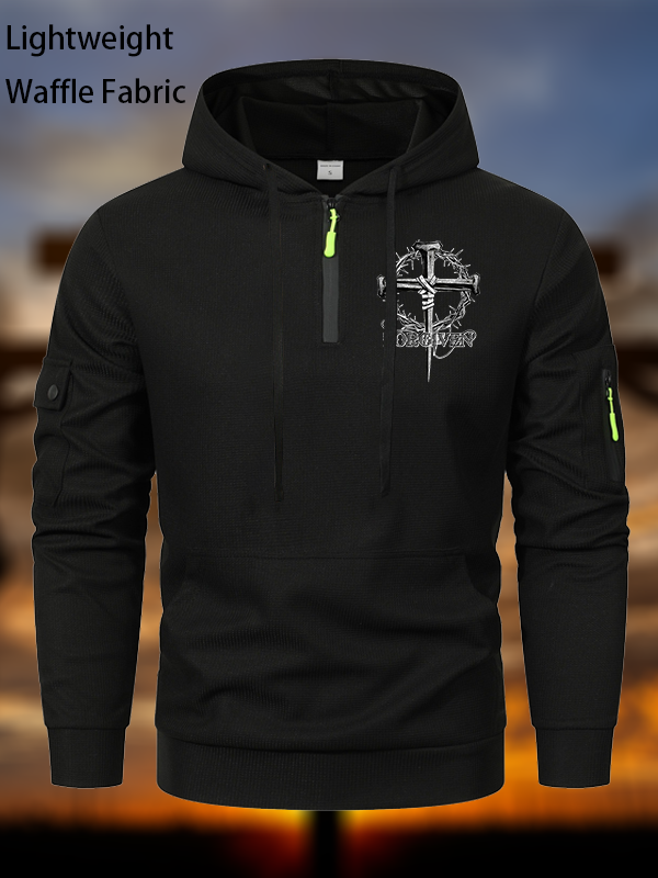Cross Forgiven Waffle Fabric Zipper Hoodies