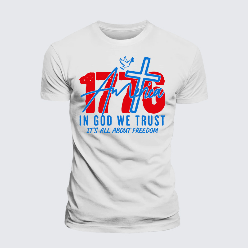 1776 In God We Trust Jesus God Christian Premium Mercerized Cotton Tee